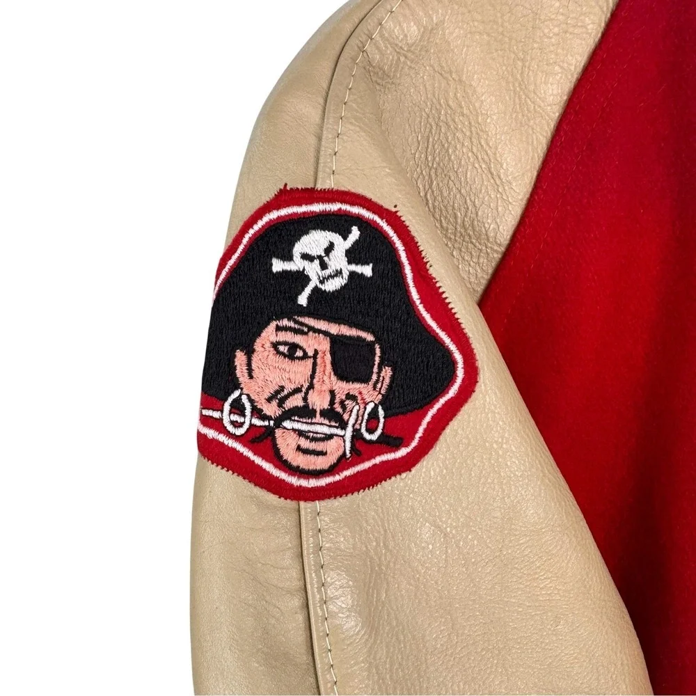 Vintage‎ Diamond Sports Tom Crowl Letterman Jacket Red Wool Tan Leather Size 44